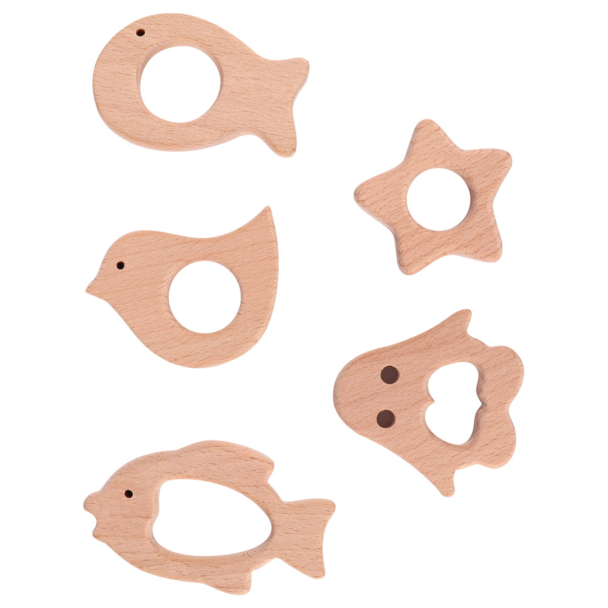 Baby Products Natural - 5 Buah Cincin Gigitan Kayu Bayi